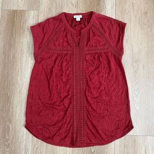 Sundance Romance Textured Short Sleeve Blouse Tee Size XS Red